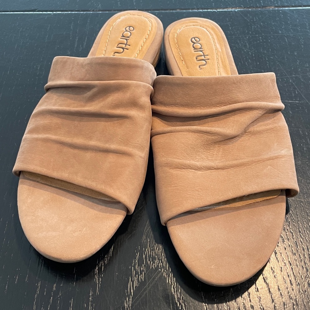 Earth Ettalma Brown Tan Leather One Strap Slide Sandals 8.5